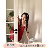 馨帮帮 蝴蝶结碎花吊带睡衣女新款带胸垫红色外穿亲肤家居服套装