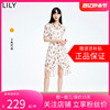 LILY2024夏女装浪漫水果印花不规则显瘦高腰短袖衬衫式连衣裙