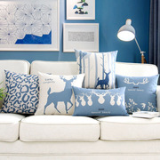 蓝色麋鹿北欧棉麻抱枕套客厅沙发靠垫办公室靠背床头抱枕靠枕腰靠