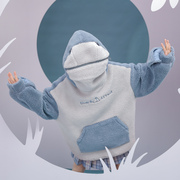 原创森女部落自闭鲨鱼羊羔绒设计感卫衣冬2022情侣装外套宽松