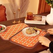 北欧轻奢风砖花复古餐垫，皮革桌垫防水防油易洗隔热耐热碗垫西餐垫