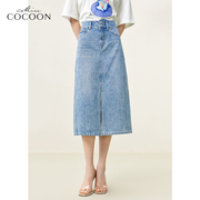 misscocoon纯棉裙子夏装，款开叉设计高腰气质半身裙