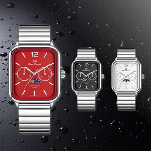 卡西西手表小方块网红同款方形月相，石英情侣表m305钢带男女同款表