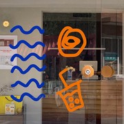 涂鸦网红奶茶咖啡店铺橱窗玻璃门贴纸饮料图案蓝橙色装饰装修贴画