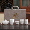 素烧玉瓷功夫茶具白瓷套装浮雕龙图案中式茶壶茶杯陶瓷高档轻奢