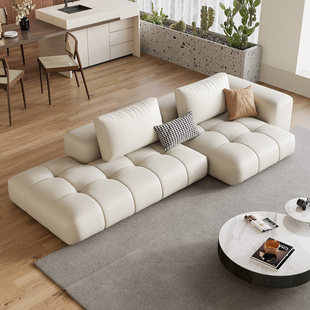奶油风真皮沙发意式轻奢极简豆腐块现代客厅小户型转角皮艺沙发