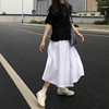 自制日系白色半身裙中长款a型垂感工装，学院风复古赫本风大摆伞裙