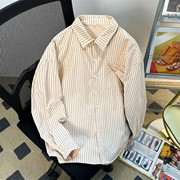 条纹长袖衬衫男2024春夏季美式日系休闲衬衣潮流垂感宽松情侣外套