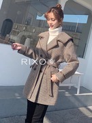 RIXO EXIT法式千鸟格毛呢外套女中长款秋冬收腰显瘦小个子大衣