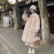 粉色羽绒棉服女中长款冬季2023设计感韩系甜美加厚面包服外套