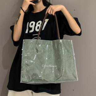 杜邦牛皮纸手提包包女PVC大容量购物袋透明果冻包单肩托特包大包