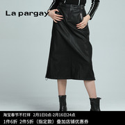 lapargay纳帕佳2023秋冬装，女装长裙黑色，中长款气质高端半身裙