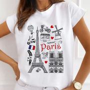 Eiffel Tower T-shirt埃菲尔铁塔圆领宽松大码休闲夏季短袖T恤女