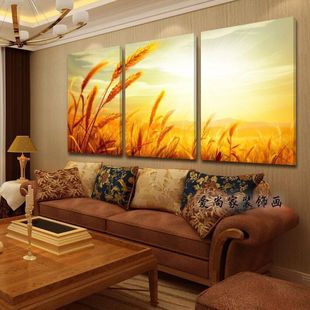 现代客厅装饰画三联无框画沙发背景墙壁画卧室挂画风景画黄金麦穗