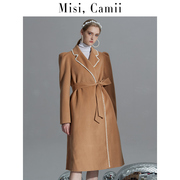 Misi Camii秋冬设计感小众珍珠双面呢羊毛呢大衣女中长款外套