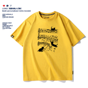 顽皮猫咪纯棉短袖t恤男女，2023夏季乐普体恤，设计感儿童音乐亲子装