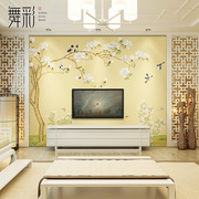 现代新中式客厅卧室电视背景墙，壁纸无纺布墙纸温馨花鸟墙布