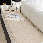 高档韩国出口欧式真皮沙发垫四季通用防滑夹棉天丝莫代尔米色坐垫