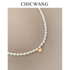 韩国博主同款s925纯银高级感磨砂，爱心形天然淡水强光珍珠锁骨项链