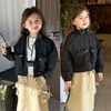 短款干练儿童抽绳立领拉链工装夹克2024年春款童装军绿色女童外套