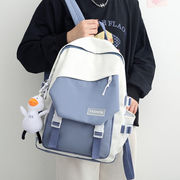 织兰书包女初高中大学生男韩版大容量电脑包双肩背包蓝色带鸭子