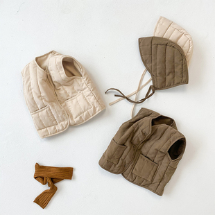 韩版婴儿马甲秋冬款外穿纯色，夹棉宝宝背心棉服，加厚保暖儿童棉外套