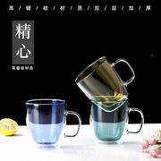 双层带把玻璃水杯蛋形玻璃杯，彩色透明咖啡杯家用杯牛奶杯