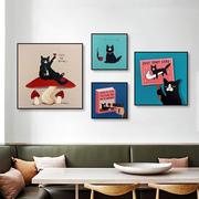 恶搞猫咪挂画猫咖馆宠物店ins风，卡通趣味插画壁画客厅卧室装饰画