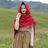 红色围巾披肩女两用流苏三角巾外搭云南丽江旅游拍照穿搭民族风