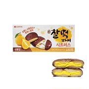 韩国打糕进口零食乐天，济州岛柑橘味巧克力，夹心糕点年糕派180g