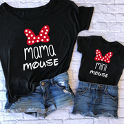 Mama Mouse and Mini Mouse family t shirt 卡通黑色圆领亲子t恤