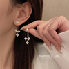水晶花朵耳钉韩国气质流苏耳环，2023年潮网红耳饰，女个性设计感