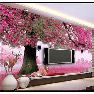 欧式简约3d立体壁画客厅，沙发电视背景墙壁纸卧室，温馨浪漫粉色墙纸