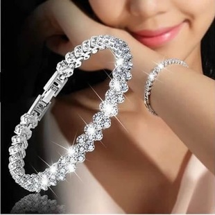 欧美罗马手链，女锆石水晶手镯，环镶钻时尚饰品满钻