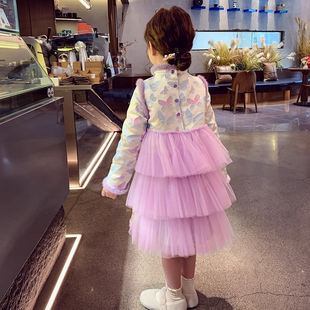 女童旗袍裙冬装2023女孩中国风拜年服儿童加绒紫色汉服连衣裙