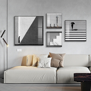 黑白灰风格意式极简装饰画组合套装现代客厅视觉空间人物建筑挂画