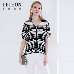 leihon李红国际商场，同款夏季通勤雪纺衫，蝙蝠袖条纹衫