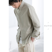 KUYIOU/复古葫芦门襟 CITYBOY方格暗纹宽松日系棉质长袖衬衫男