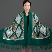 尼泊尔刺绣西藏民族风羊绒，围巾百荷花，绣花羊毛青海湖旅行度假披肩