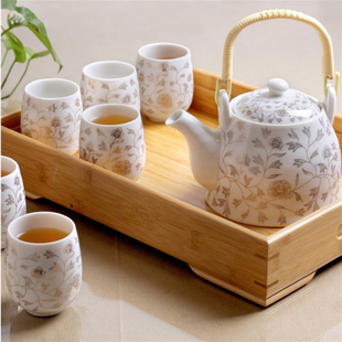 送竹托景德镇陶瓷茶具套装，家用整套功夫现代简约茶壶茶杯子6只装