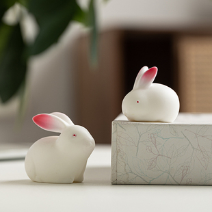 可爱小兔子摆件迷你动物陶瓷，工艺品家居桌面，装饰品盆景微景观造景