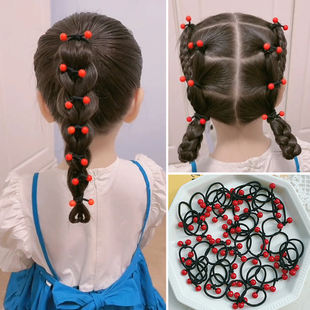 儿童创意糖果色彩珠强拉不断打结发圈发绳女童，高弹扎头发红豆皮筋