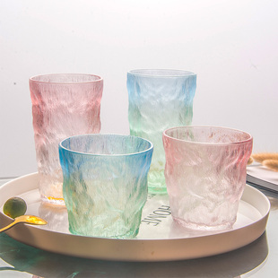 网红渐变冰川纹玻璃杯套装夏季女生，ins风彩色喝水杯子高颜值家用