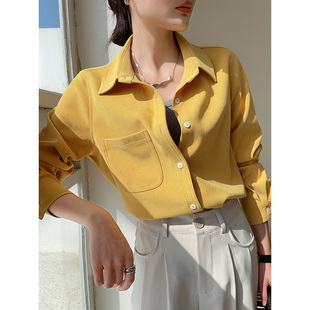 姜黄色(姜黄色)衬衫，女春秋设计感小众叠穿长袖衬衣女装2024年上衣