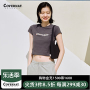 Covernat夏季露脐四叶草素描T恤休闲时尚百搭短袖T恤女