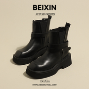 BEIXIN 心动一霎~厚底英伦风切尔西短靴女百搭潮流时尚马丁靴