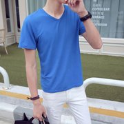 男士短袖T恤圆领韩版黑白纯色打底衫修身半袖夏上衣服男装9.9