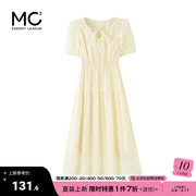 mc2女装v领蝴蝶系带，连衣裙夏季法式文艺，小清新显瘦气质连身裙