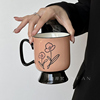 俏皮粉马克杯复古限定手绘花朵陶瓷杯中古咖啡杯大容量早餐杯水杯