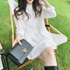 白衬衫女设计感小众春季韩式通勤中长款甜美立领绣花长袖打底裙衣